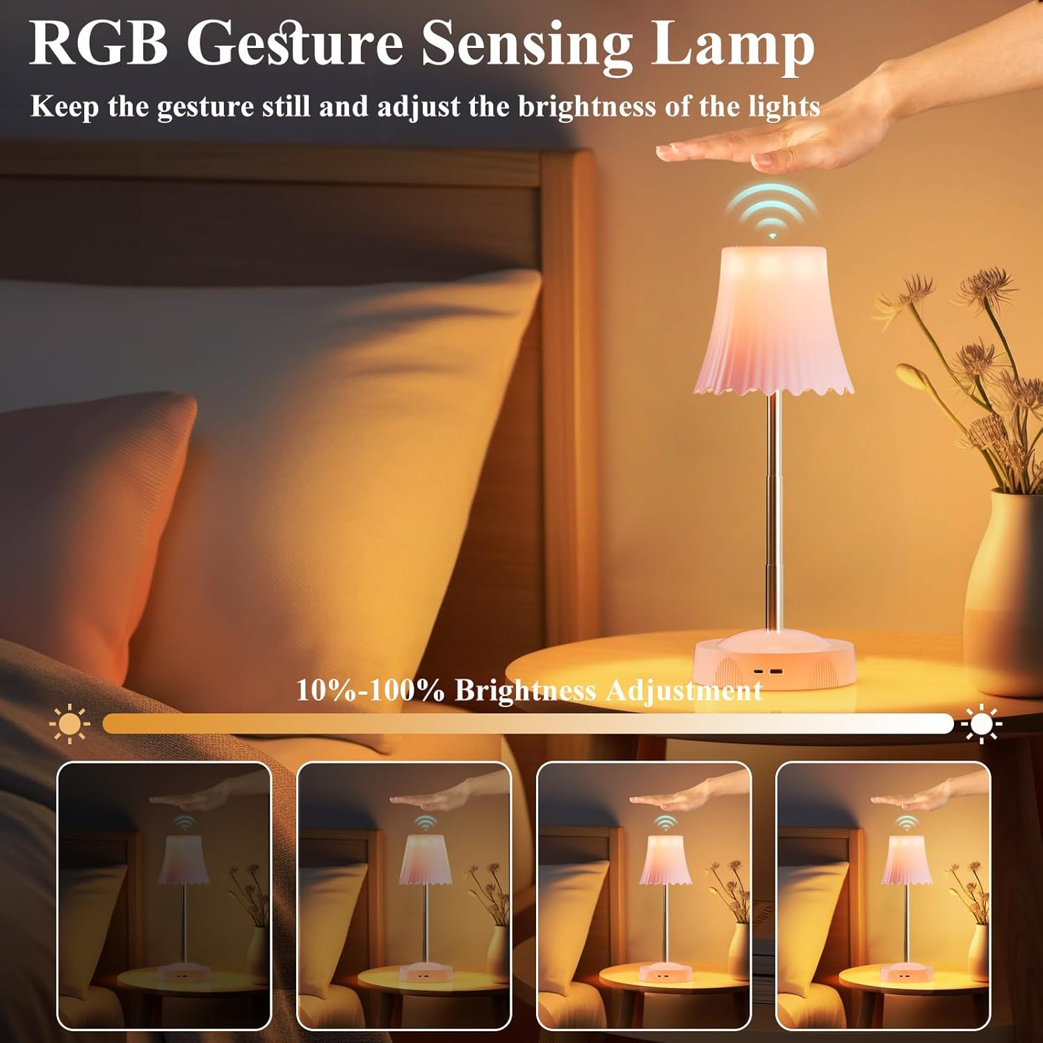 Gesture-Sensing Ambient Light，Charging Night Light，Bedside lamp in the Bedroom，Desk lamp，Adjustable Height and Brightness (Model C - Orange)