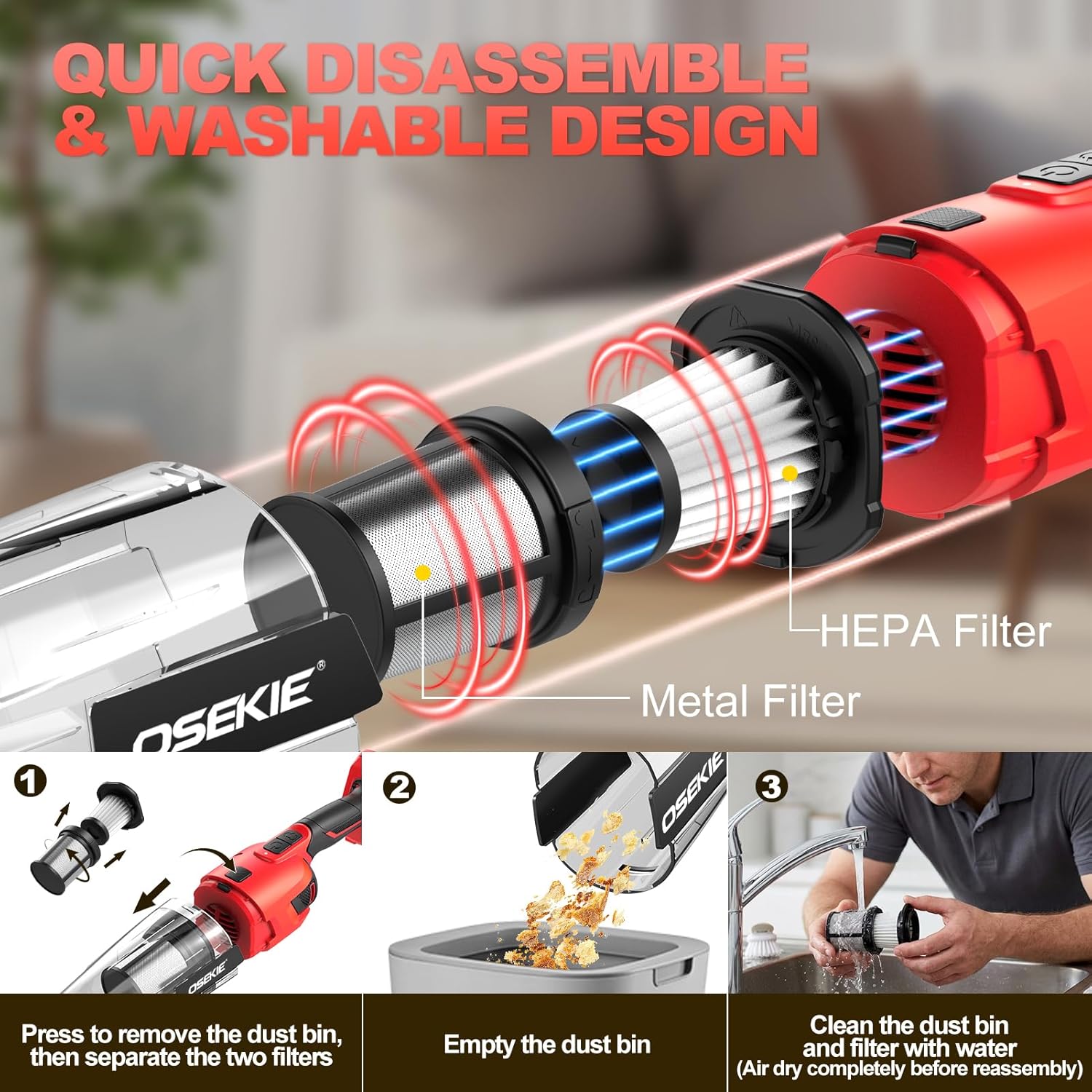 Cordless Handheld Vacuum Compatible with Milwaukee 18V Max Battery (Tool Only), 17000Pa Brushless Motor Portable Car Vacuum with Washable HEPA Filter & Multi-Nozzles for Auto, Home, Office & Pet Hair