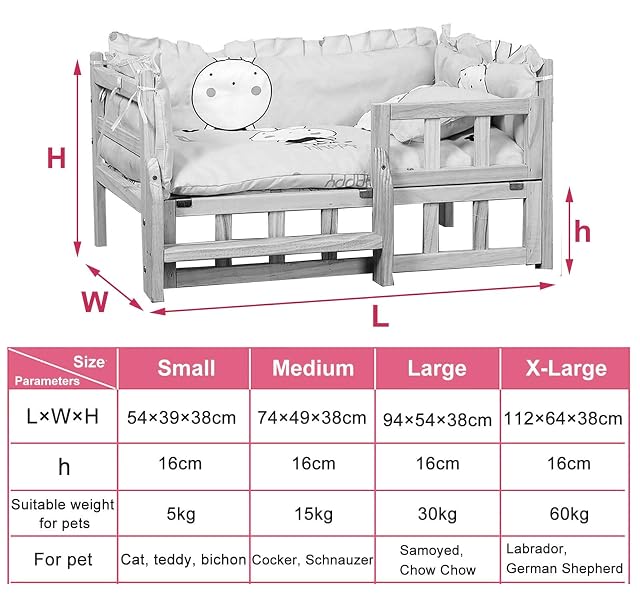 Foto 2 de 7 de JLXJ Cama para Perros De Madera Camas para Perros con Soft Mat/Valla/Escalón fe Escalera