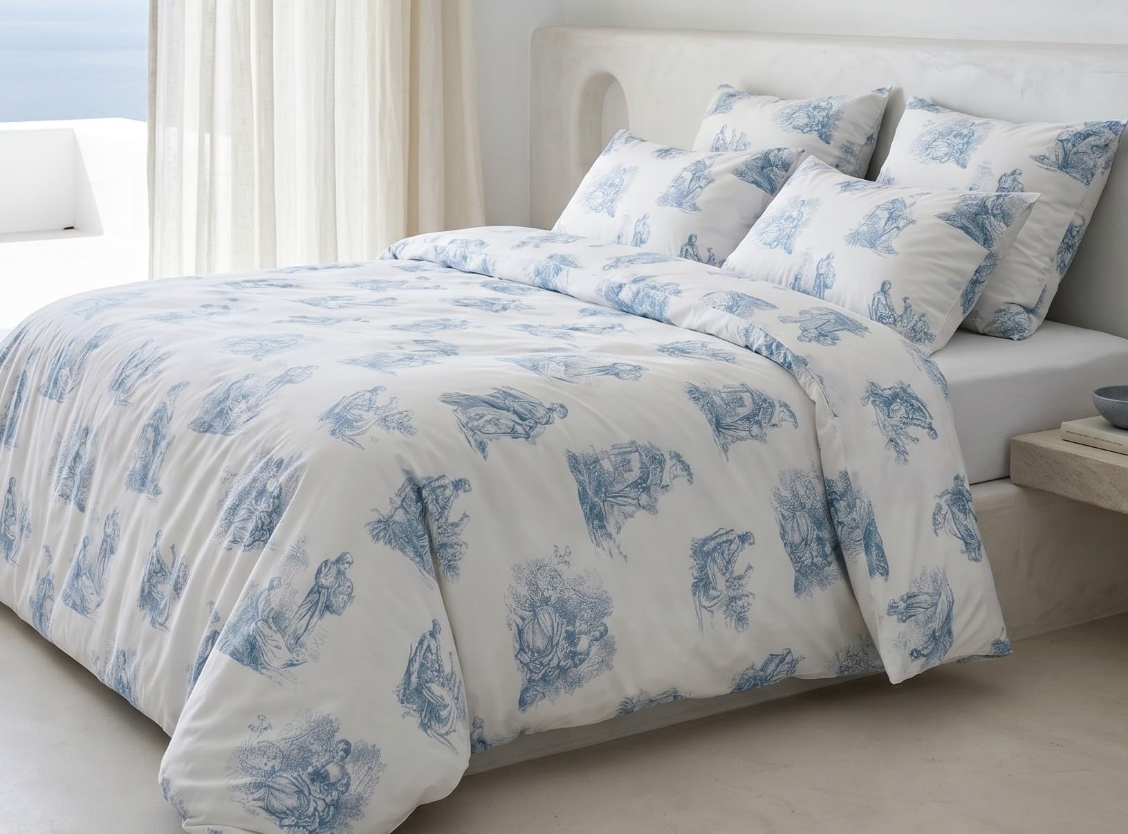Toile de Jouy - Juego de ropa de cama (200 x 200 cm y 2 fundas de almohada de 65 x 65 cm)