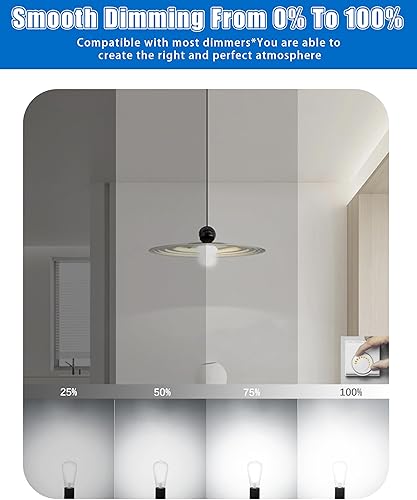 Miniatura 3 de MASTERY MART Paquete de 16 bombillas Edison vintage, bombilla LED E26 de 5.5 W equivalente a 60 W, regulable, blanco frío de 4000 K, ST58 antiguo de