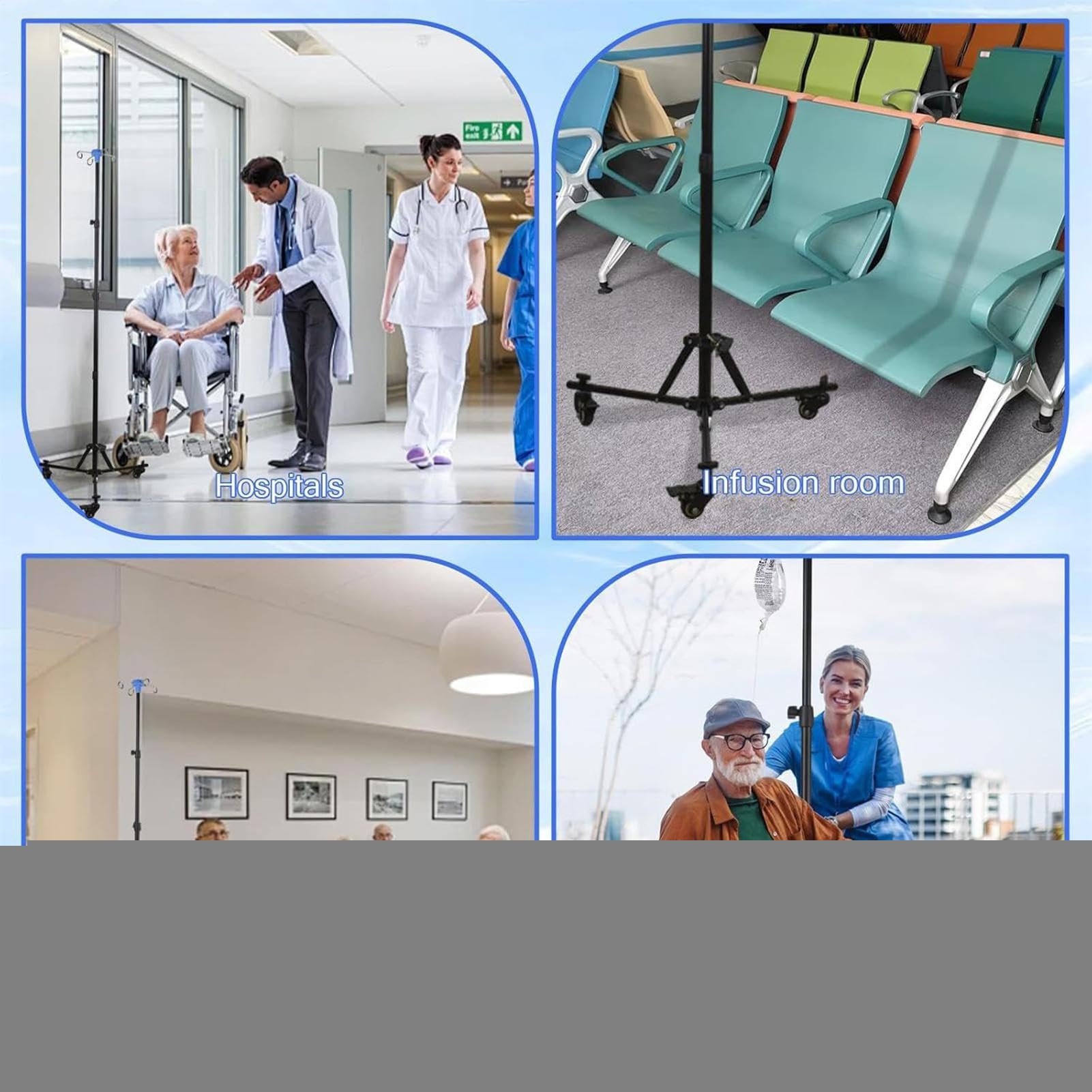 Carrello porta flebo con ruote Attrezzatura Medica Assistenza Altezza | Supporto Flebo Comodino Gancio Bottiglia Per Casa Viaggio Esterno Interno Cura Quotidiana Assistenza Pazienti Rec