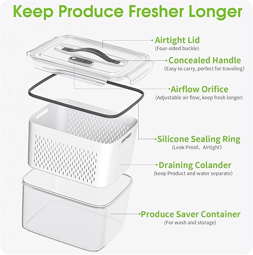 Miniatura 3 de Contenedores de almacenamiento de frutas para refrigerador, recipientes de almacenamiento de alimentos de 5 tamaños para organizadores de