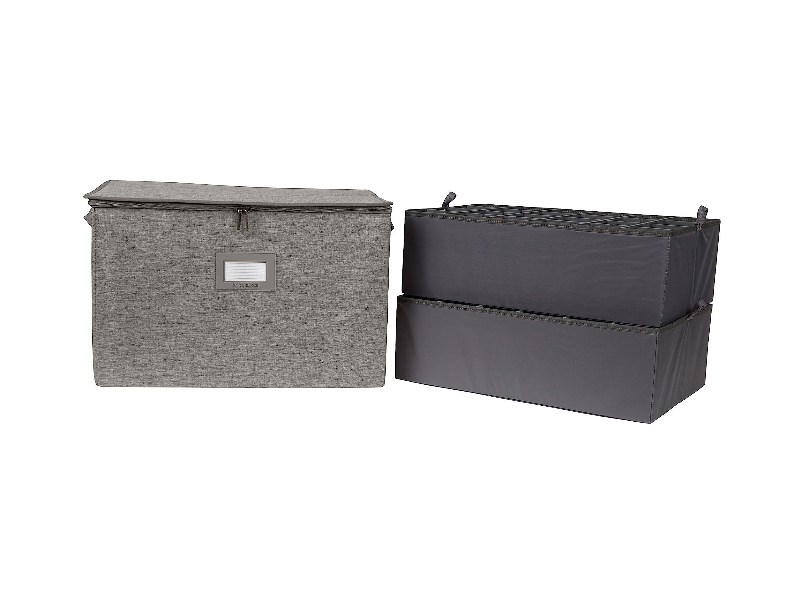 Covermates Keepsakes China Cups and Coffee Mugs Storage Box – Stackable, Reinforced Handles, China Storage, Grey Heather