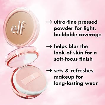 e.l.f. Halo Glow Powder Filter, Pressed Finishing Powder, Buildable Coverage, Crease-Resistant, Blurs the Appearance of Pores, With Velour Puff and Mirror, Vegan & Cruelty-Free, Light Warm