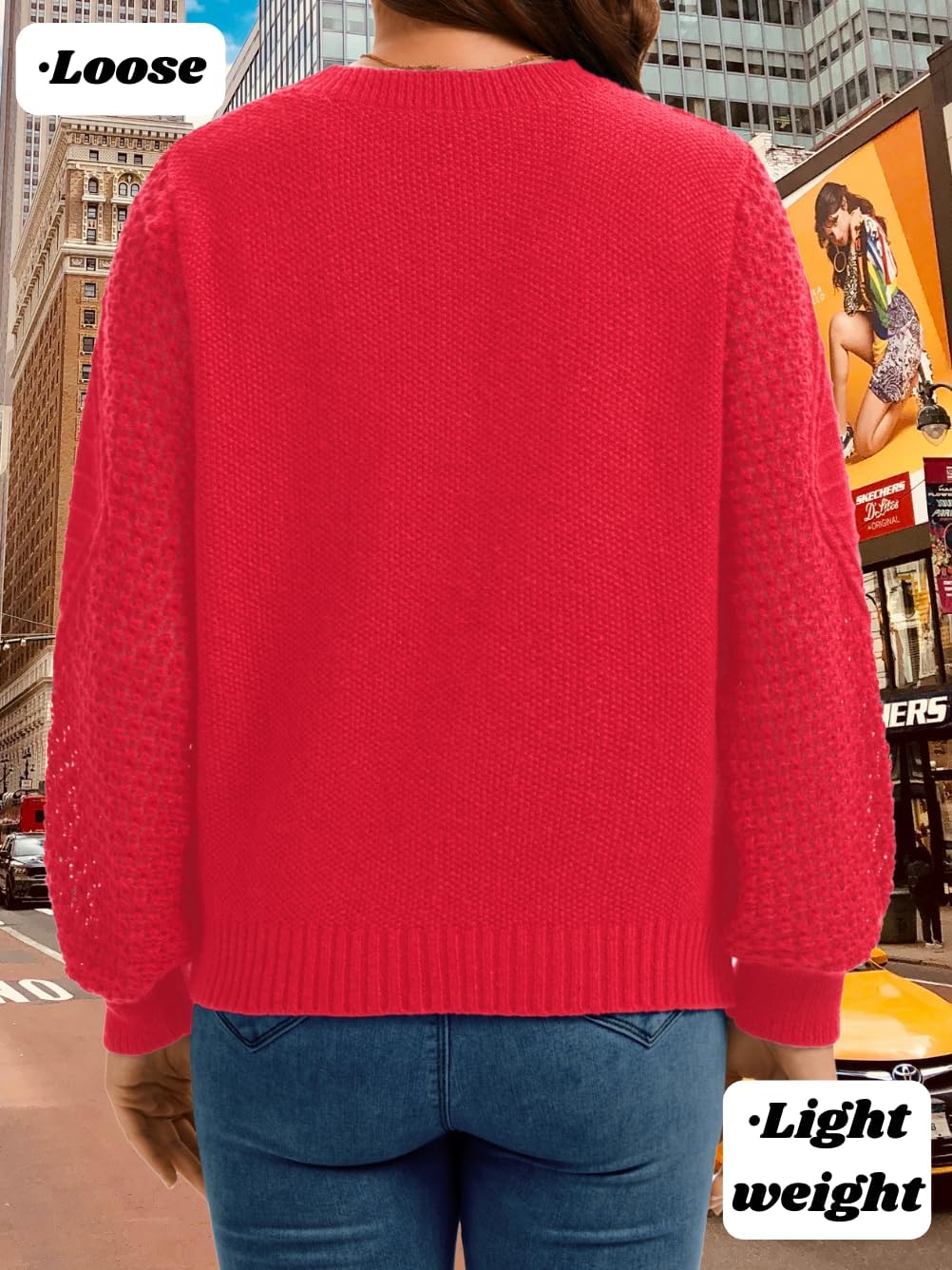 Kaei&Shi Women Cable Knit Sweater,Crewneck Puff Long Sleeve Sweaters,Fall Family Photo Outfits - Image 3