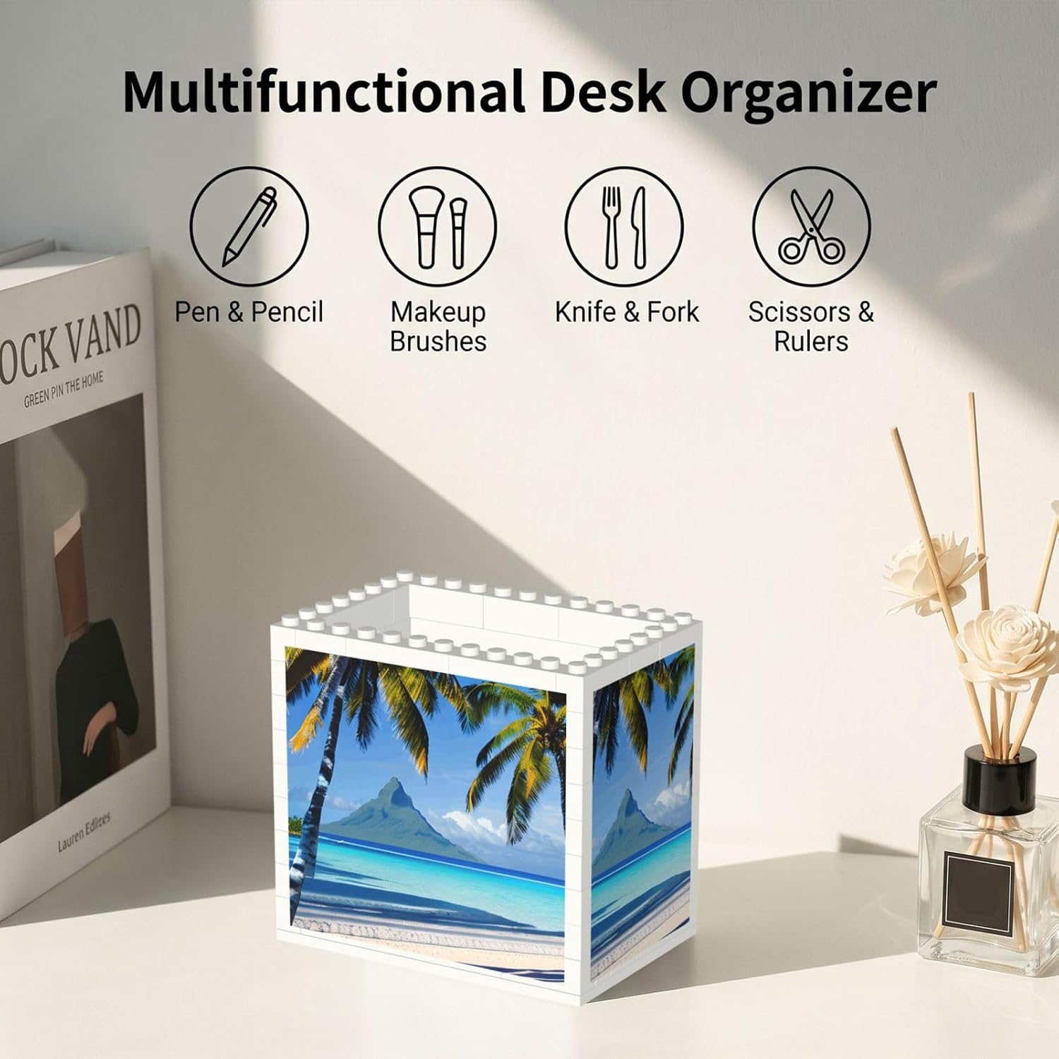 Tahiti Beaches Print Uv Print Block Pencil Cup, Detachable Creative Block Desk Organizer Office Abs Pen Holder image 5
