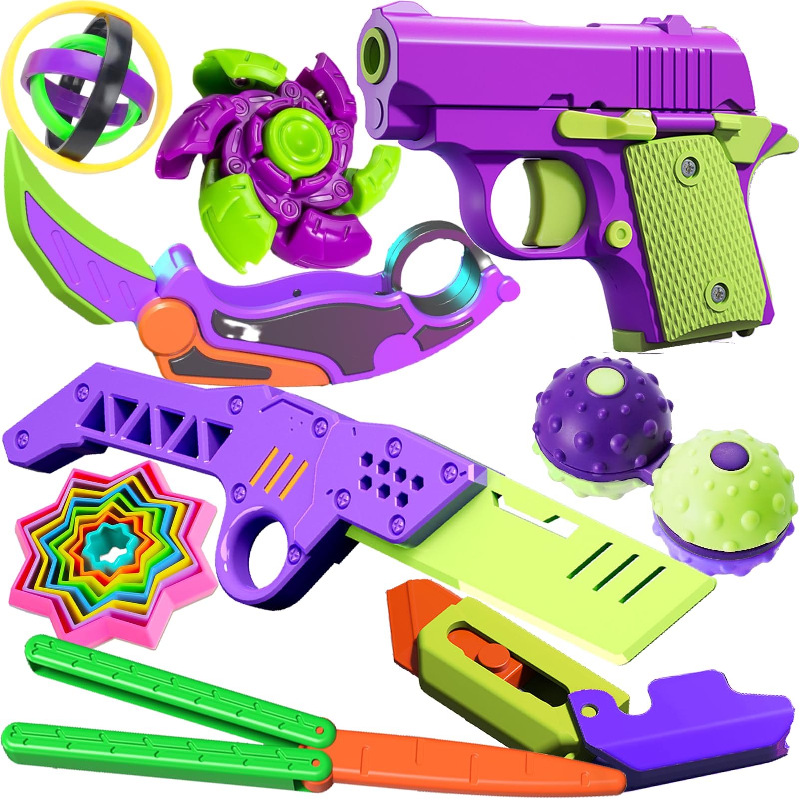 BLOOOK Fidget Gun Toy,Pistol Shaped Fidget Slider,Stress Anxiety Pressure Relieving Toy,Great for Adults & Children,Relaxing Toy,Stress Reliever,Office Desk Toys,Gift Idea for Boyfriend Him Man