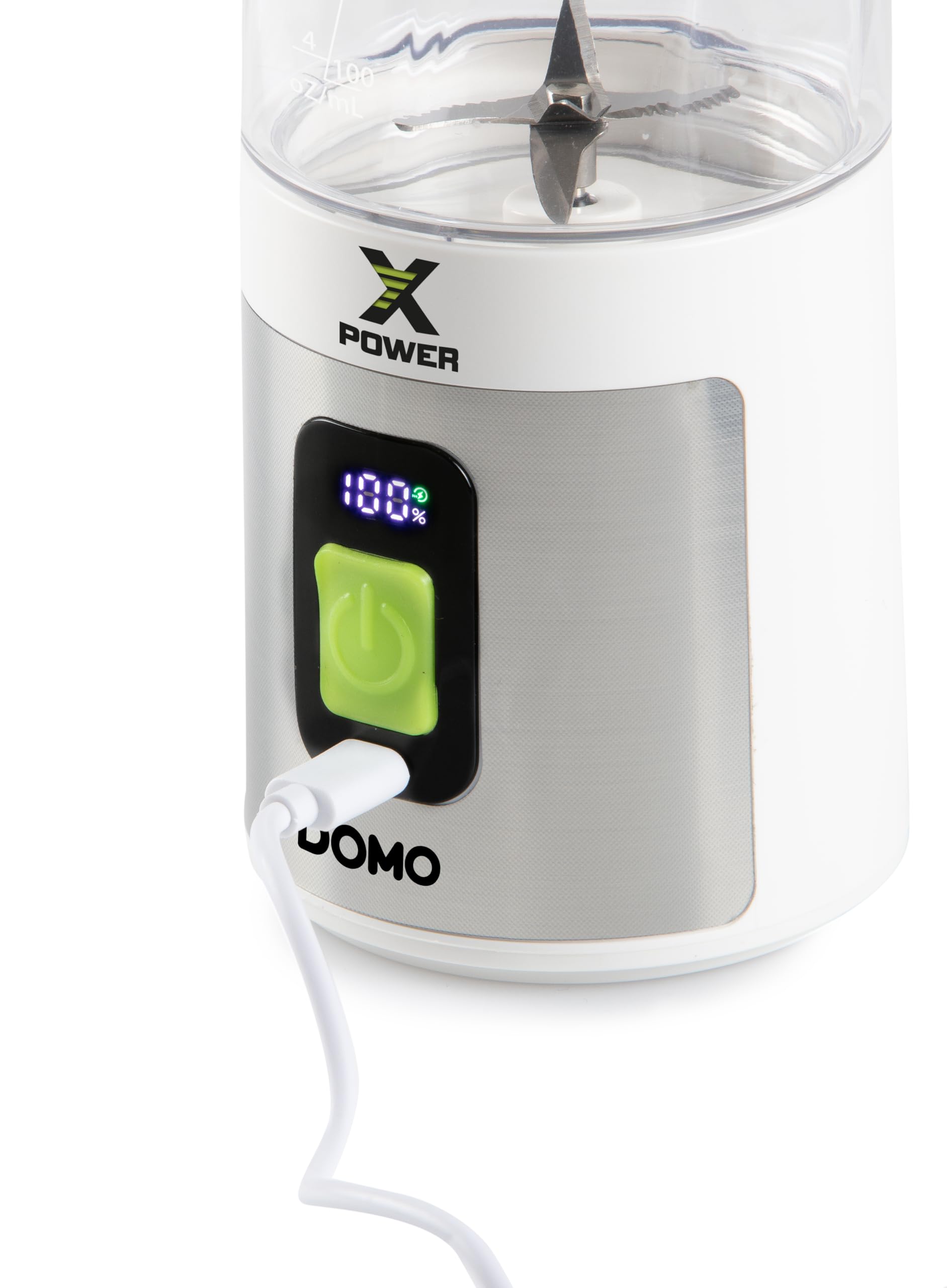 DOMO DO752BL - Mini mixer portatile Powerful con bottiglia in Tritan, 120 W, ricarica USB-C da 600 ml, colore: argento/bianco