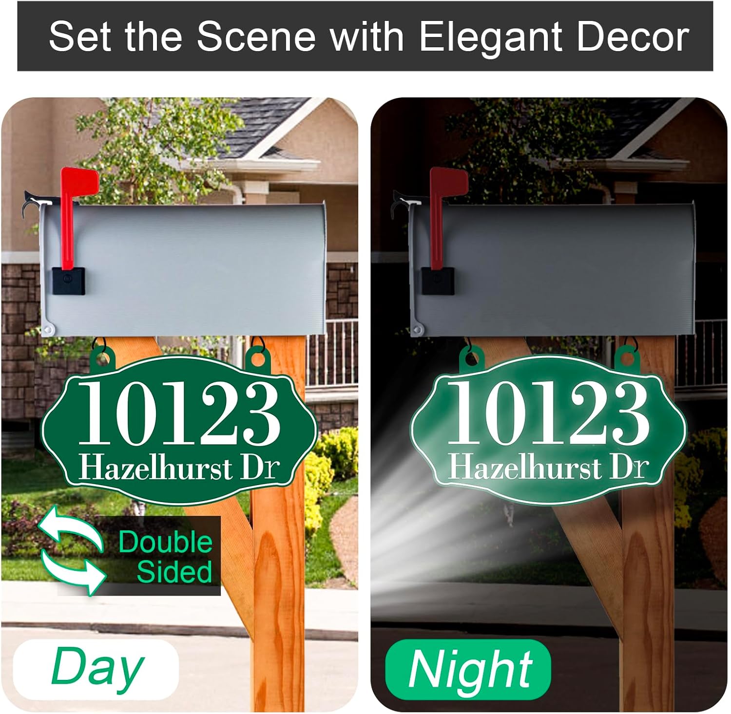 Hanging Mailbox Number Sign Plaque - Mailbox Numbers for Outside,Mialbox Address Sign Plaque for Outside House,Mailbox,Mailbox Post,Pillar - Metal Screw-In Hooks Reflective Double Sided 12'' x
