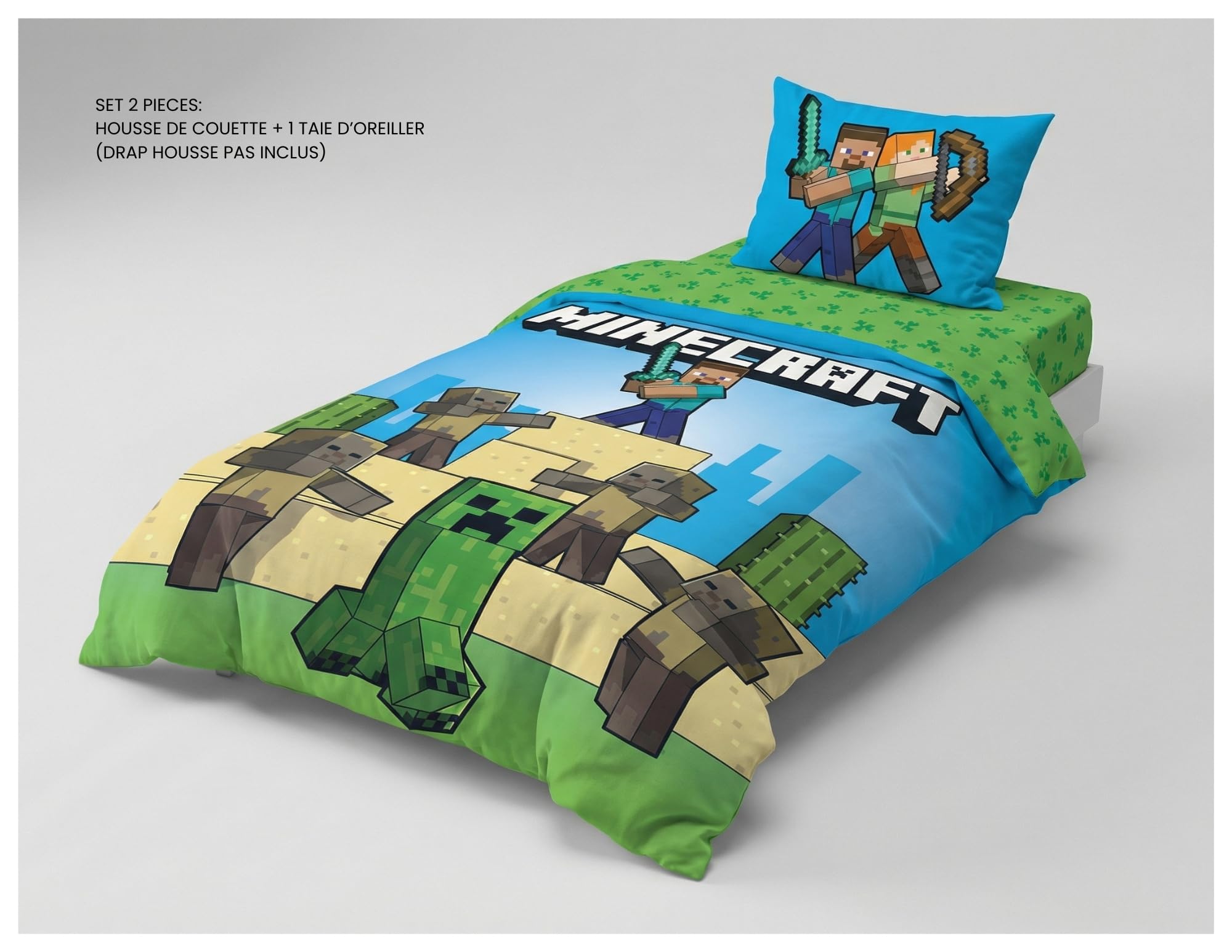 Minecraft beddengoedset, omkeerbaar, 140 x 200 cm, kussensloop 65 x 65 cm ( minecraft dekbedovertrekset Minecraft beddengoedset, omkeerbaar, 140 x 200 cm, kussensloop 65 x 65 cm ( minecraft dekbedovertrekset