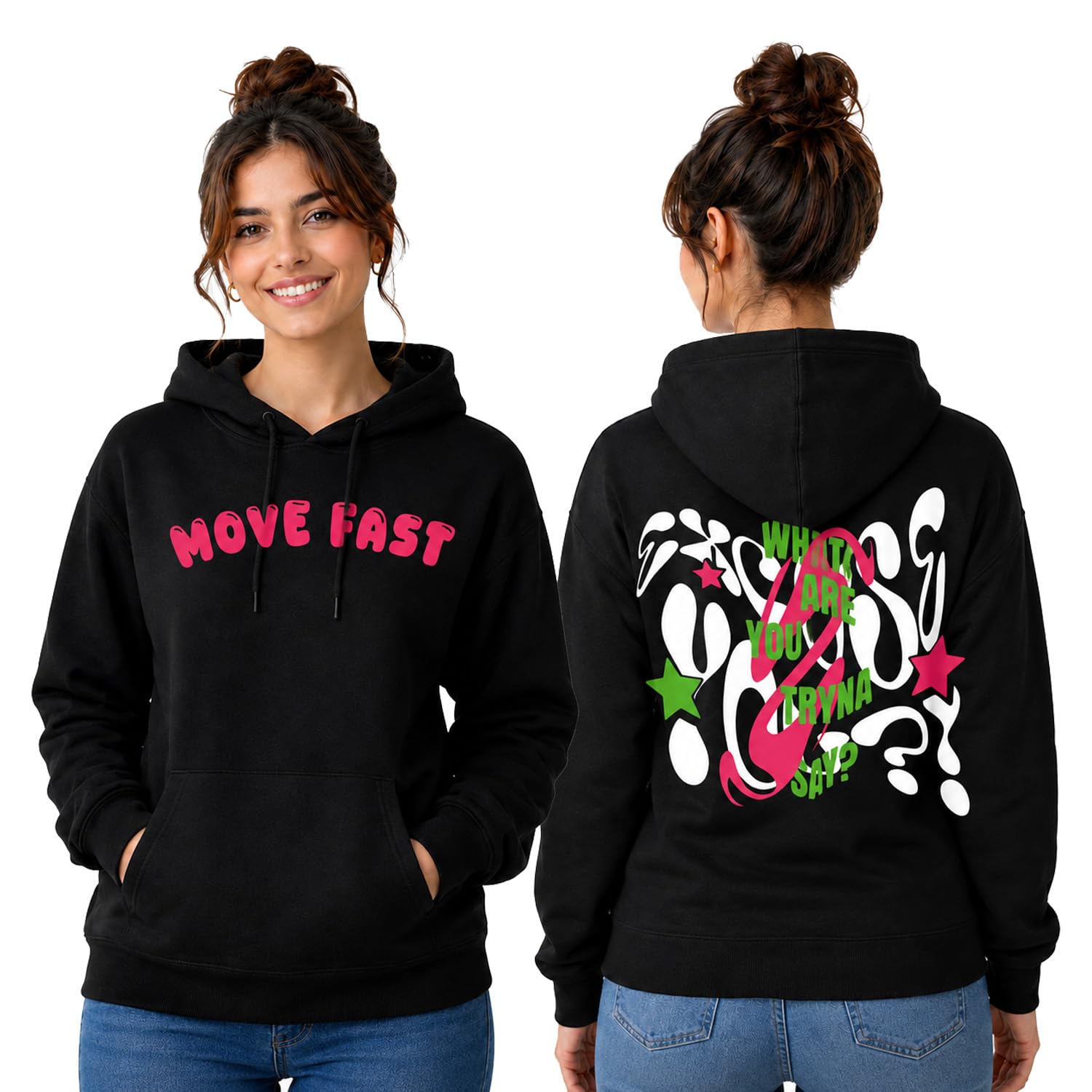 bestypop Women's Graphic Print Hoodie Move Fast-picture-35