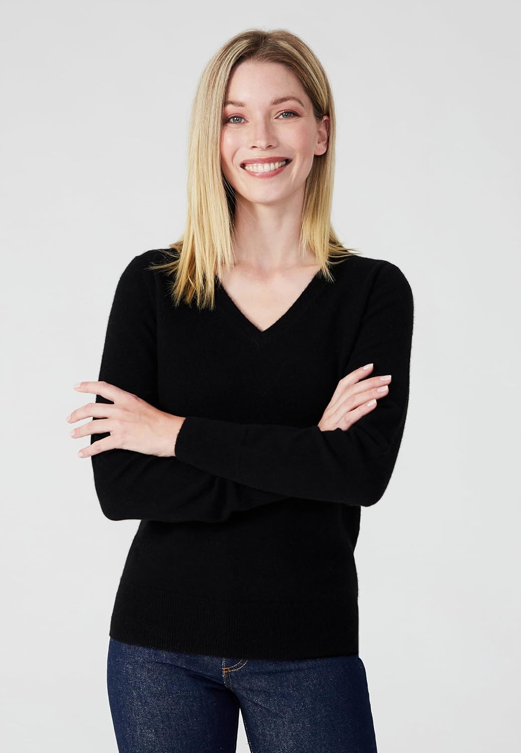 Style Republic Women's 100% Cashmere V-Neck Sweater, Regular Fit, Premium Knit Jumper for Autumn and Winter, Black, Size Extra Small, XS - Image 5