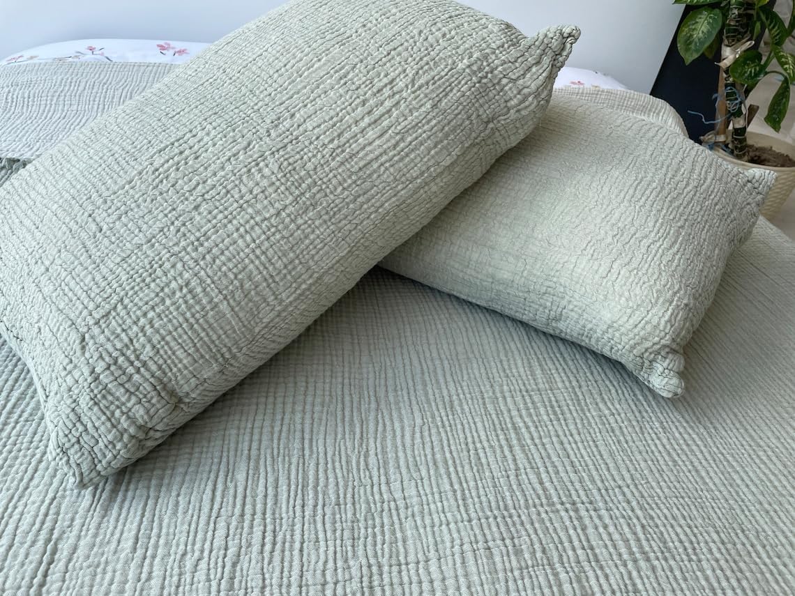 SUSSEXHOME Soft 100% Turkish Cotton Muslin Bed Shams, Green, 20 x 35 inches, King Size 2 Pieces Shams