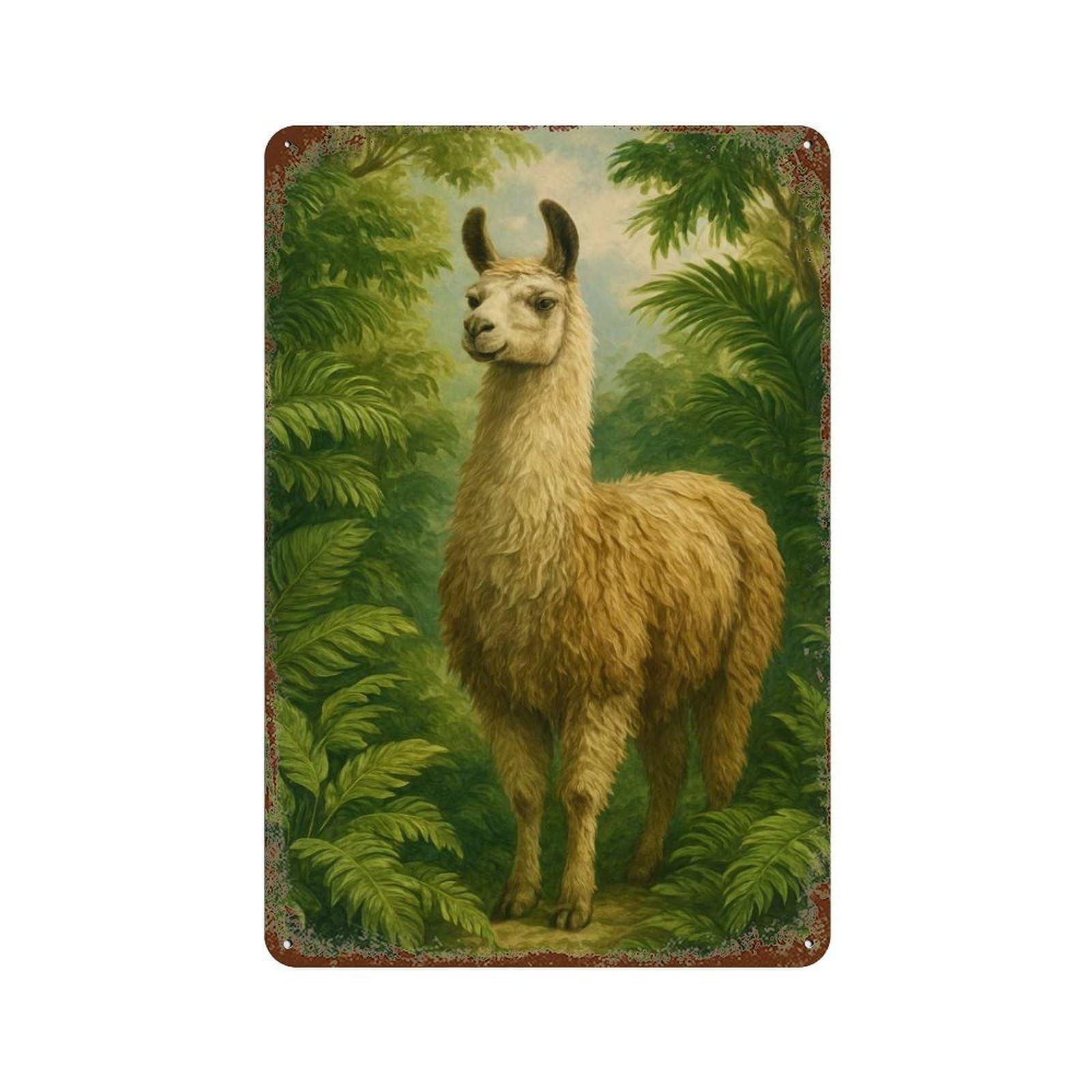 Llama in The Jungle Painting Retro Metal Sign 11.8"x7.9", Decorative Metal Wall Art for Garage, Bar And Workshop Decor