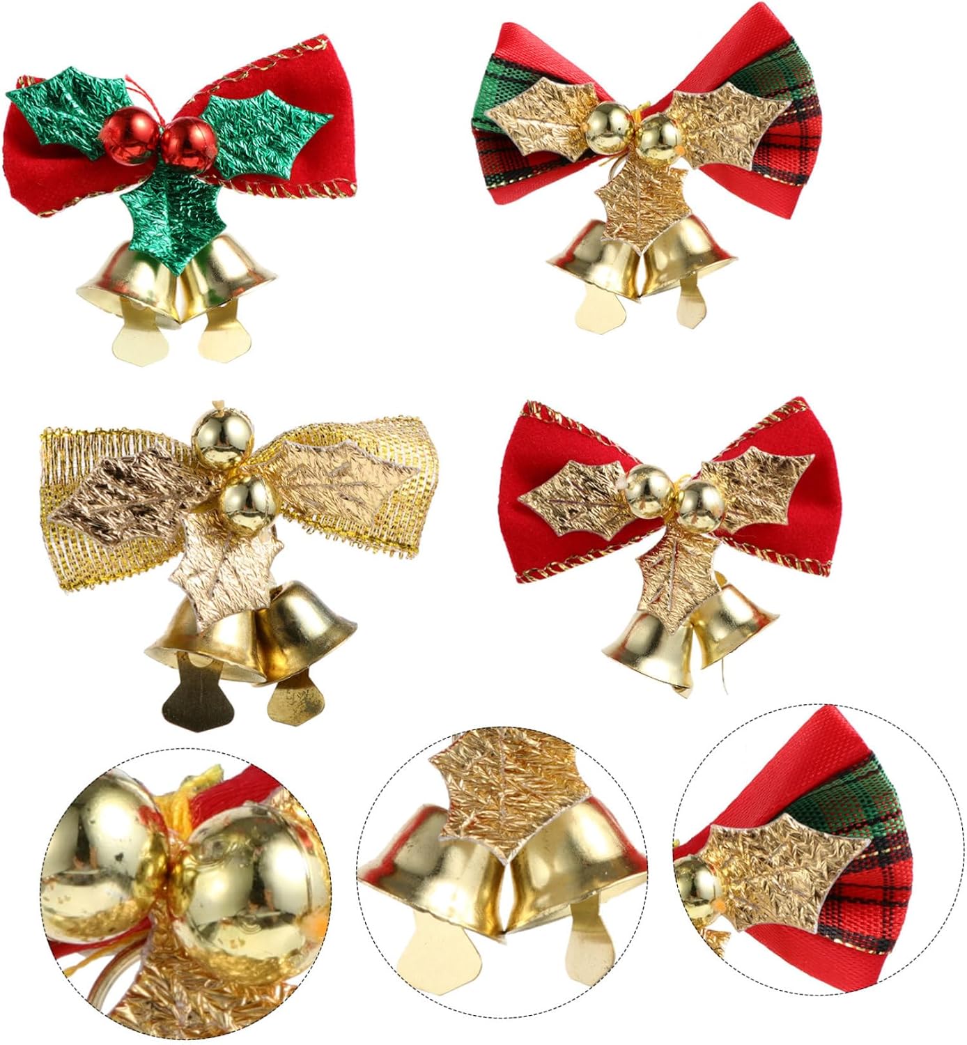 16pcs Xmas Bowknot Bells Ornaments Christmas Tree Decor for Holiday Parties Home Adornments Festive Bowknot Decoration Mixed Designs