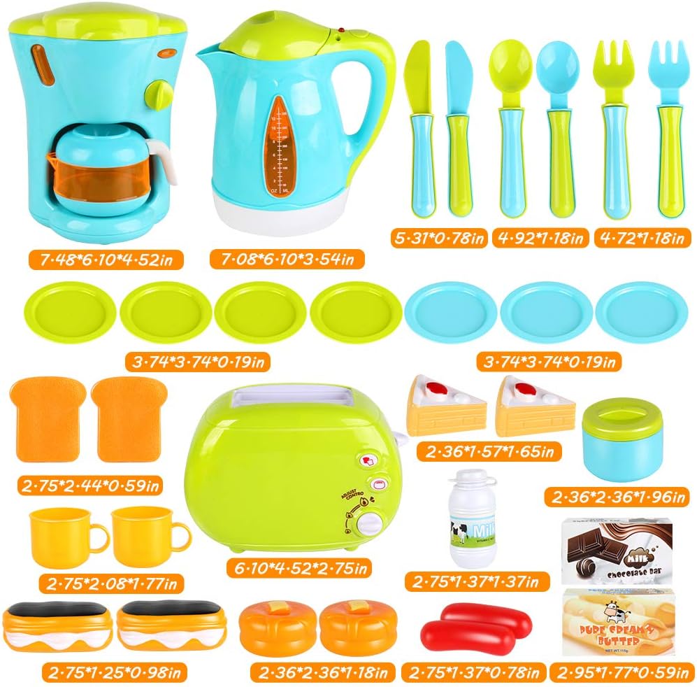 LiDi RC 33 Pack Assorted Kitchen Appliance Toys with Coffee Maker Machine, Kettle, Toaster, Utensils and Foods Cooking Set Play Kitchen Accessories for Toddlers 3 4 5 6 7 8 Years Old: Toys & Games