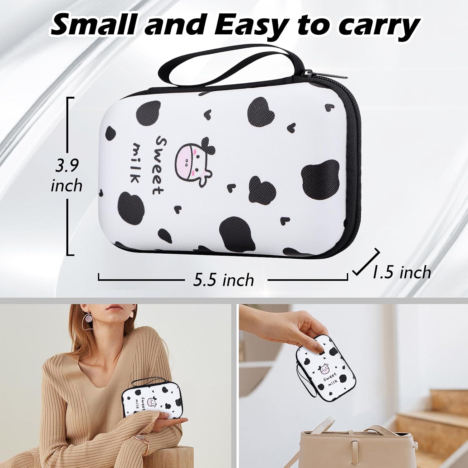 CameCosy DIY Phone Charger Cover Storage Sets Cable USB Earphone Wire Saver Organizer with Travel Storage Bag, Soft Cute Cable Protector Phone Charger Protector Compatible for iPhone(Milk Cow)