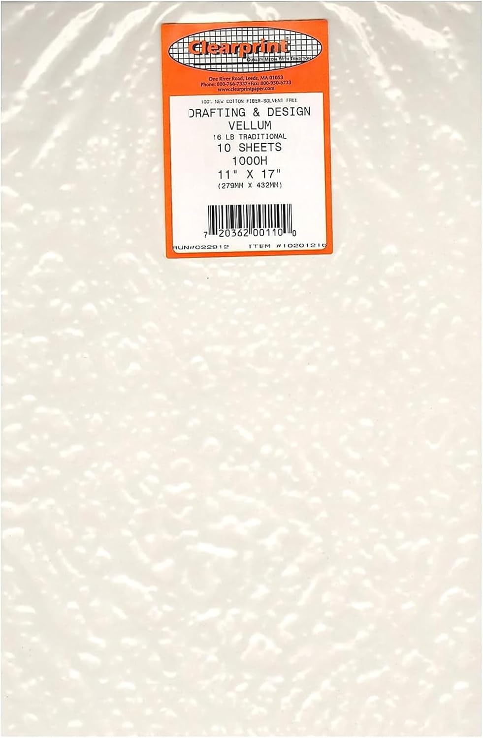 Clearprint 11" x 17" 1000H Design Vellum Sheets, 16 lb., 100% Cotton, 10 Sheets Per Pack, 1 Each