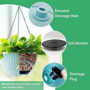 Hanging Planters for Outdoor Plants, 8 & 10 Inch, 4 Pack, Sky Blue