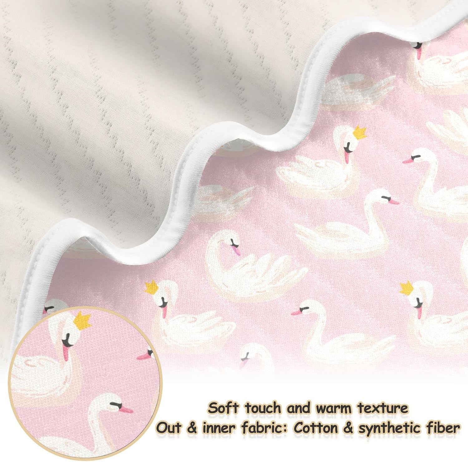 Swaddle Blanket for Pink Cute Swan Animals Baby Receiving Blanket Muslin Baby Swaddles Soft Cotton Breathable Nursery Blankets for Unisex Boys and Girls 30x40 Inch