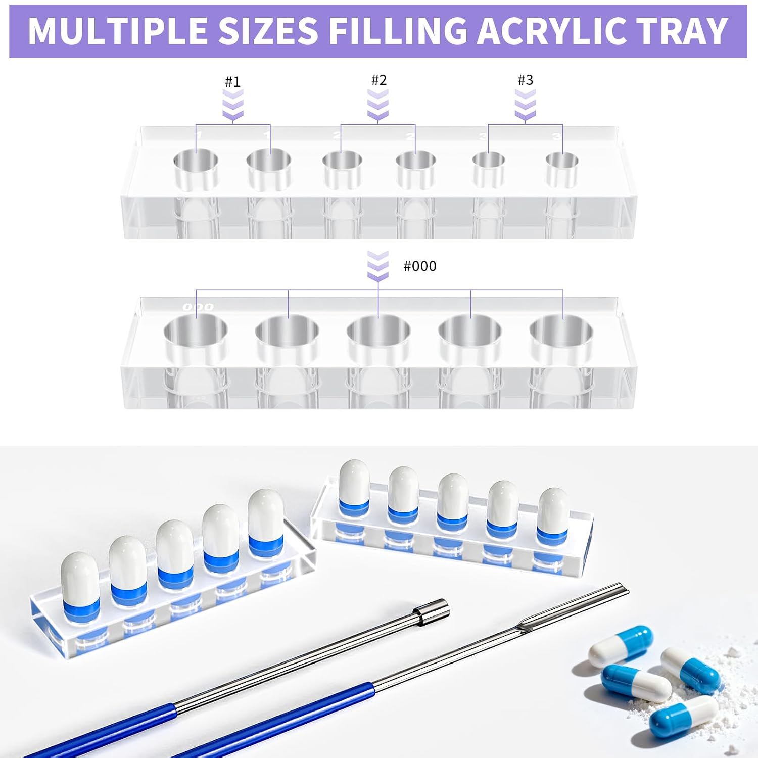 15Psc Filling Tools Tray Kit - Capsule Tamper Filler Maker Tool | Tray Holder - For Home & Lab Empty Gel Spoon Scoops Funnel Fill Size #000 00 0 1 2 3 Funnels