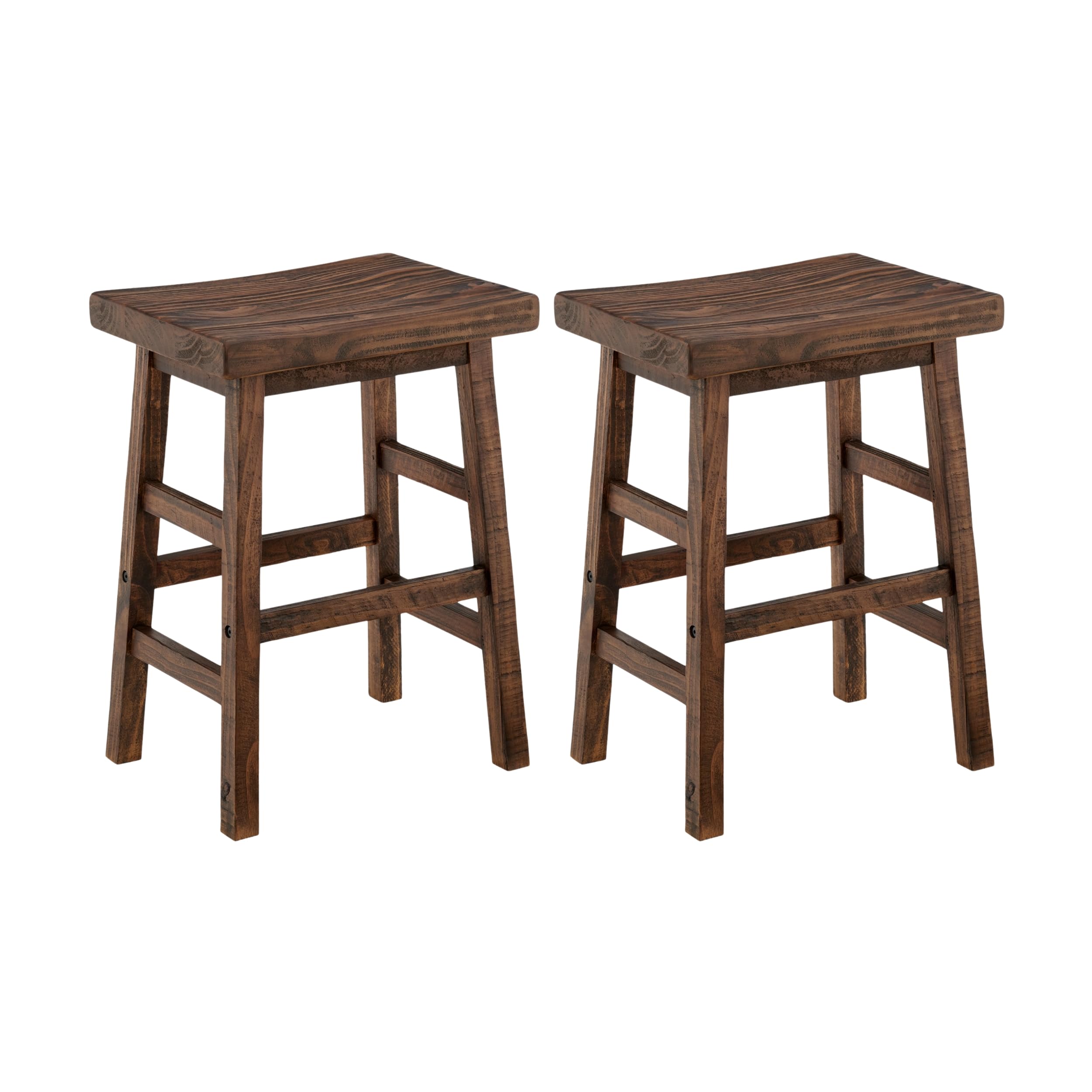 Photo 1 of ***single stool*** Alaterre Furniture Pomona Dining Bar Stools Set of 2-26" Small Counter Height Bar Stools with Backless Saddle Seat & Footrests - Solid Wood Barstools for Kitchen & Dining Room Seating (Rustic Brown)