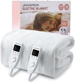 HAUSPROFI Electric Blanket King Size, Heated Underblanket Bed Warmer with Dual Control 5 Heat Settings 10 Timer Settings Soft Fleece Polyester, Machine Washable with Detachable Control, 165x137cm