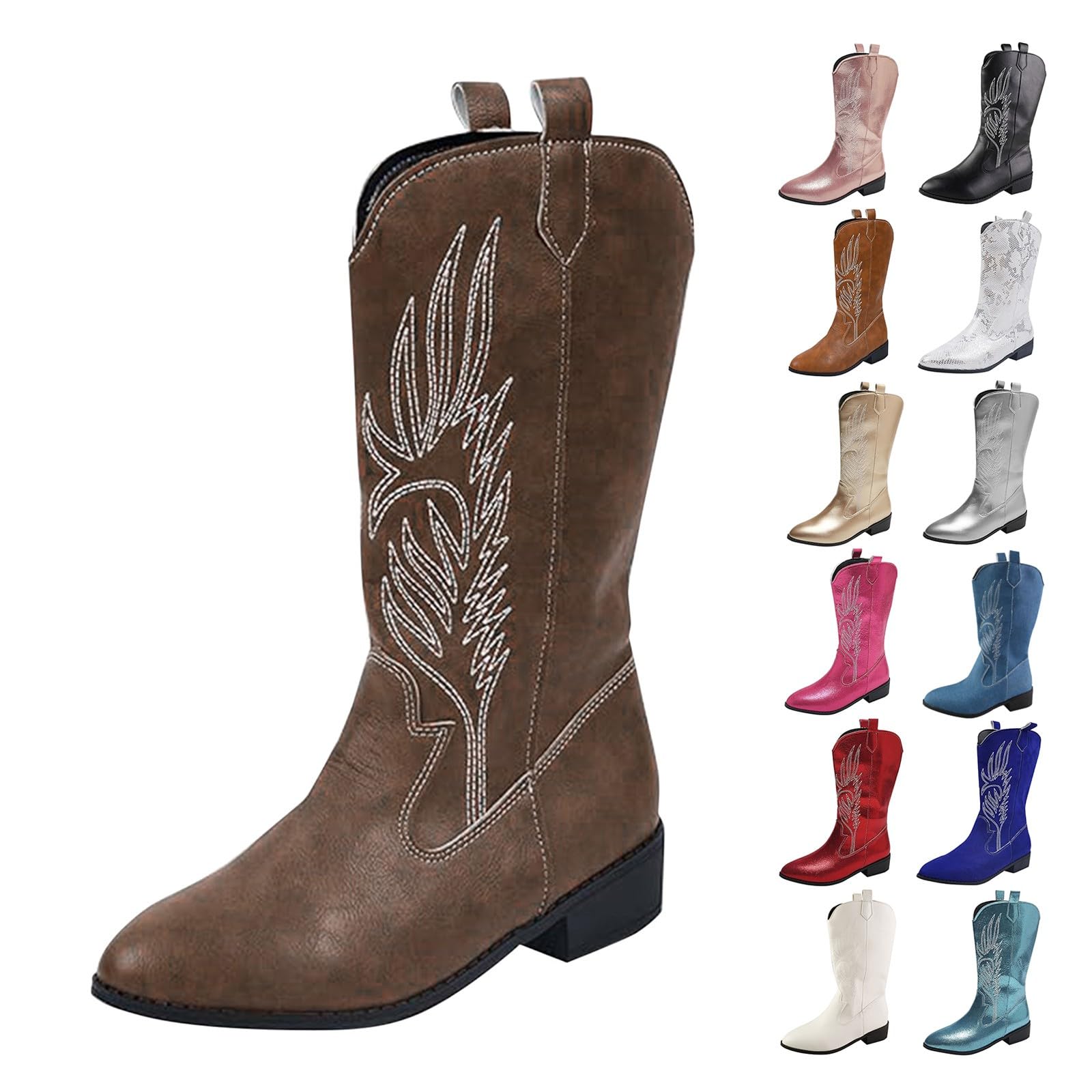 Botas de vaquero para mujer, de piel, con puntas, puntas, puntas, para cowboy, botas de caña ancha, botas largas y cómodas, para otoño e invierno, botas Chelsea ligeras