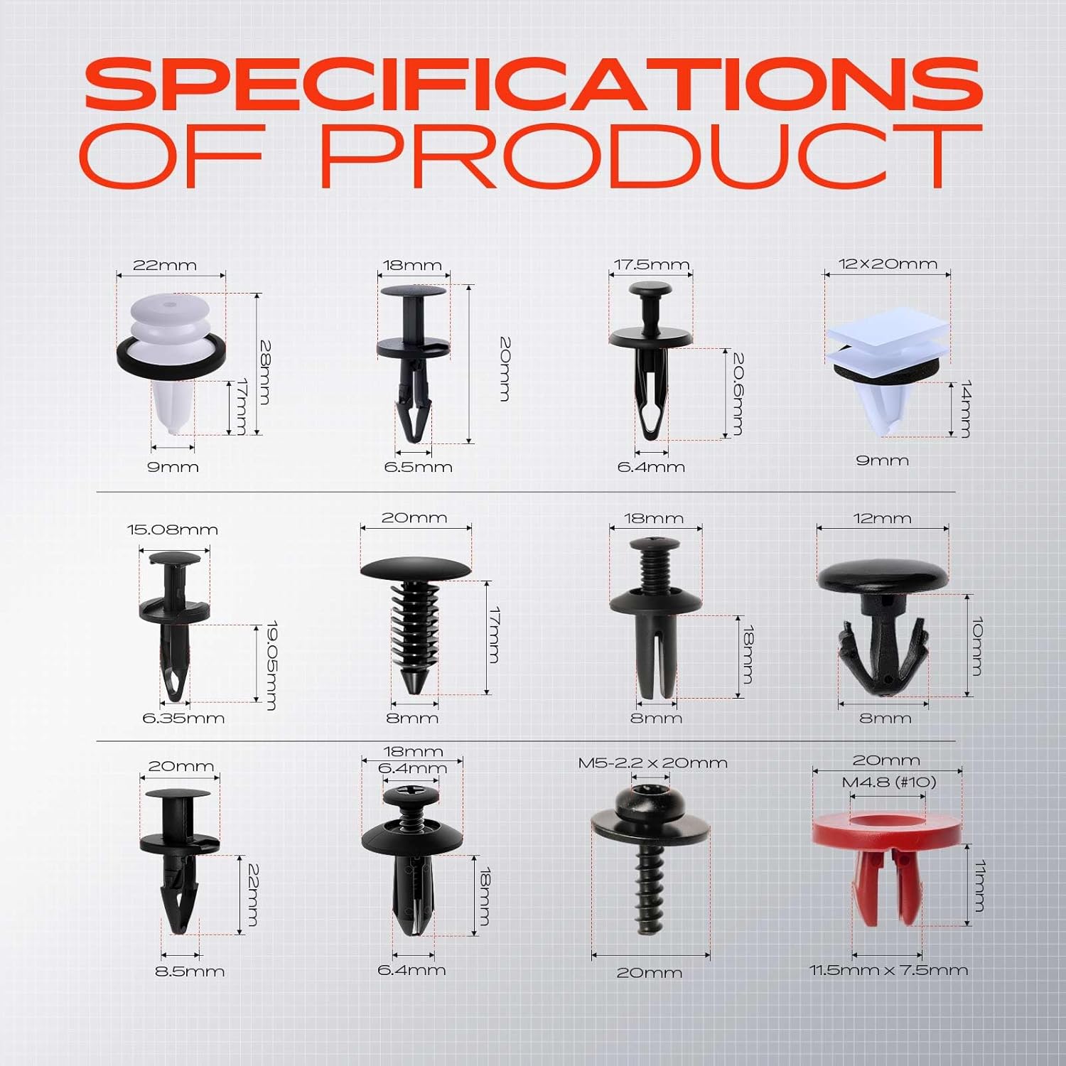 A-Premium 110Pcs 27.84 oz Nylon Rear Bumper Retainer Clips Fender Fasteners Molding Clips Grille Floor Pan Auto Push Pin Plastic Rivets Kit Compatible with Ford Edge 2015-2023, with Removal Tool