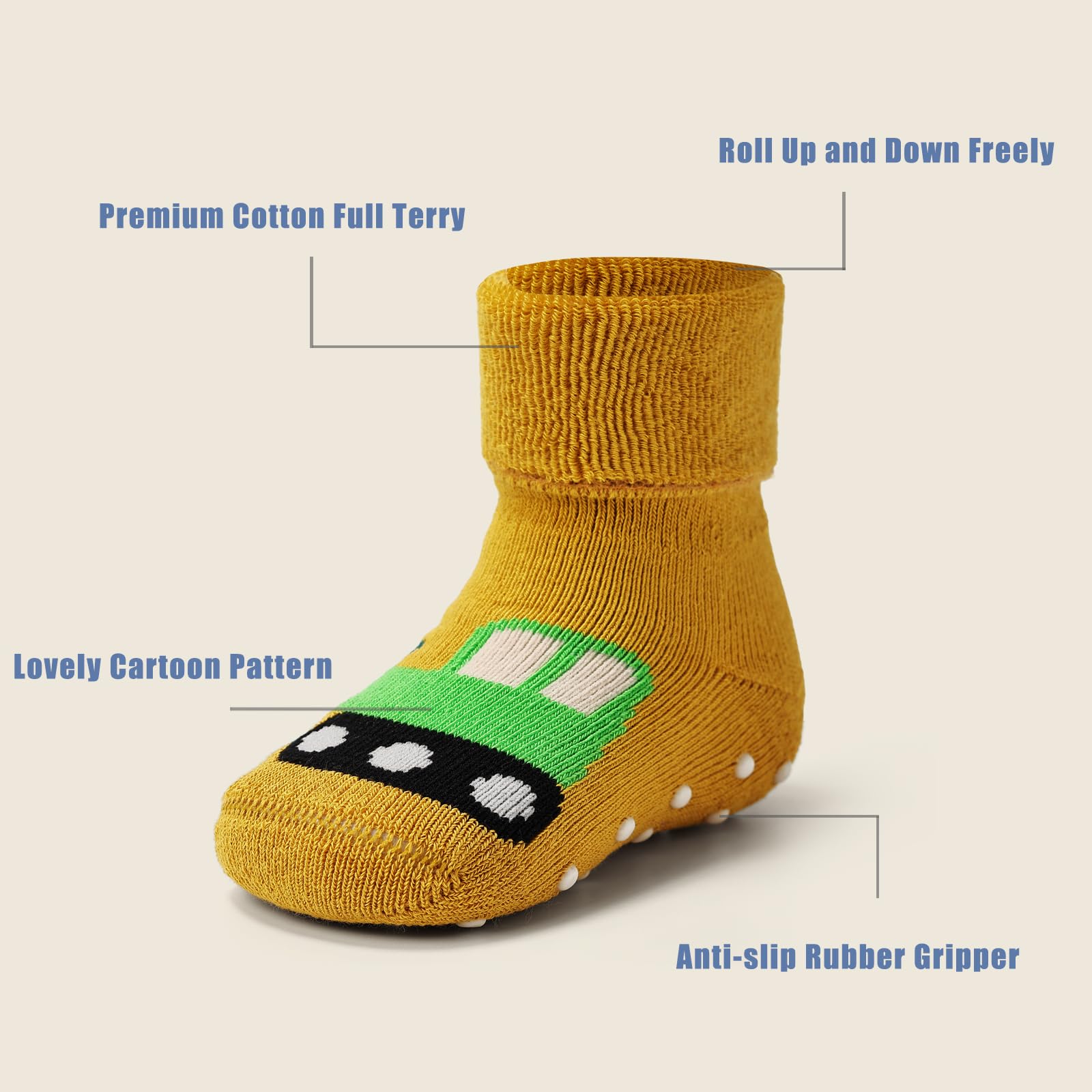 Baby Non Slip Socks Thick Baby Winter Warm Socks with Grips for Baby Cotton Socks Multipack 6 Pairs