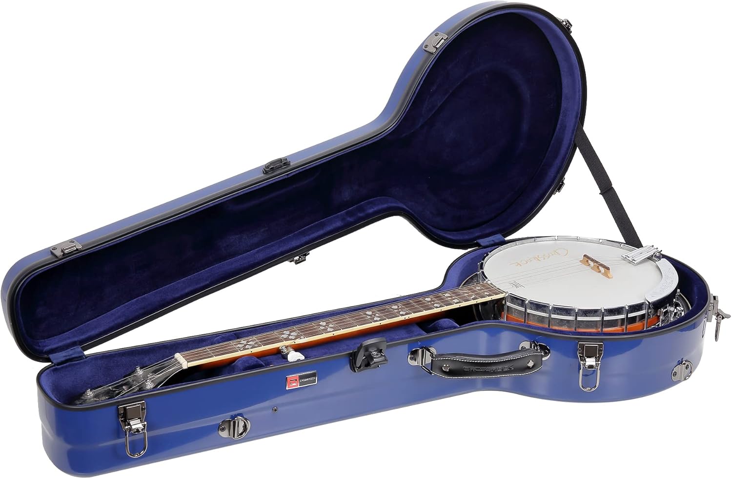 Crossrock Case - Fiberglass Banjo Case - Fits 5-String Resonator Styles - Padded Straps, Interior Compartment, Fixed & Removable Padding - Includes TSA Lock - Navy Blue