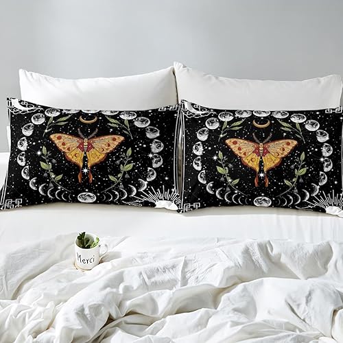 Miniatura 4 de Erosebridal Sábana bajera ajustable de polilla gótica, sol y luna, cielo estrellado, estrellas, juego de ropa de cama de constelación individual,