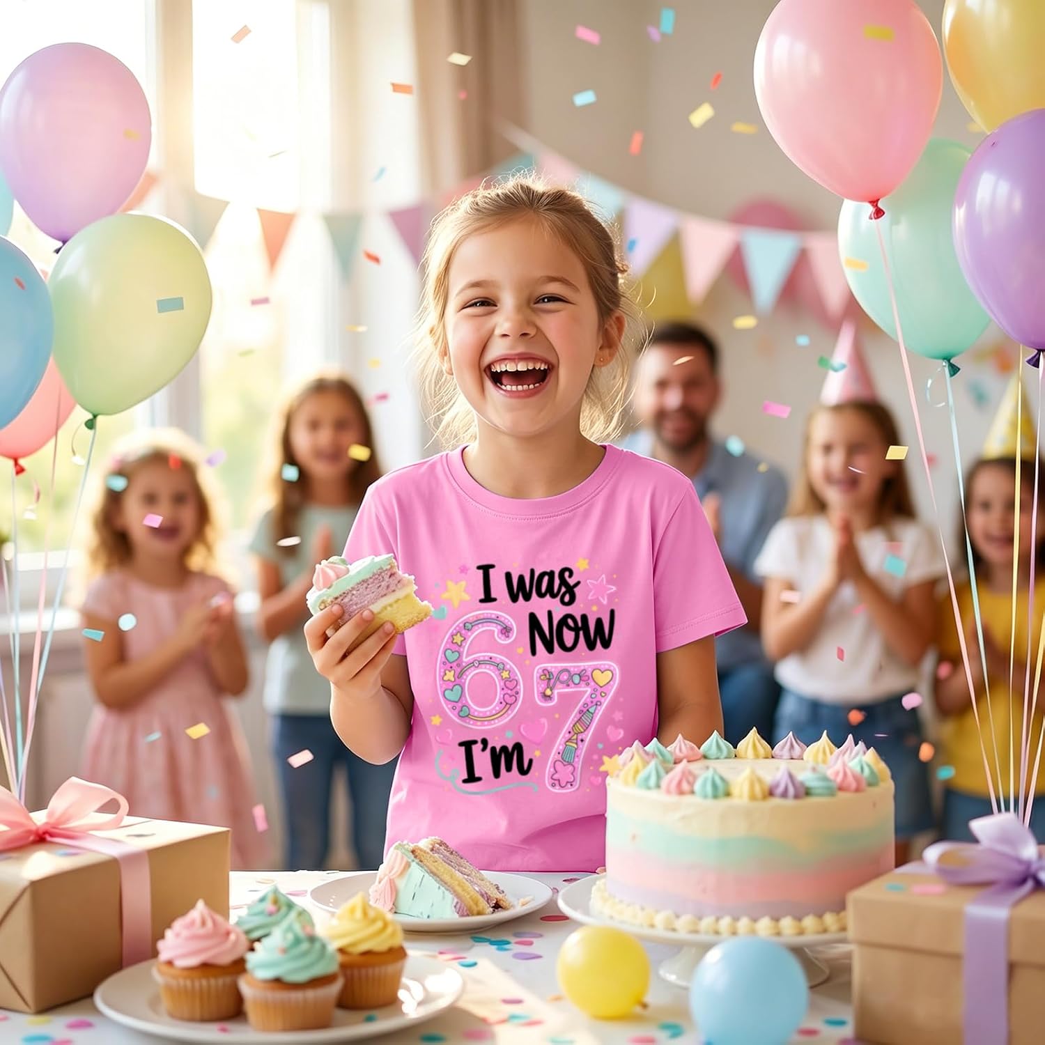 I was 6 Now Im 7 Decorations Shirt for Girls 7th Funny Birthday Shirts Girl Six Seven Shirt for Kids
