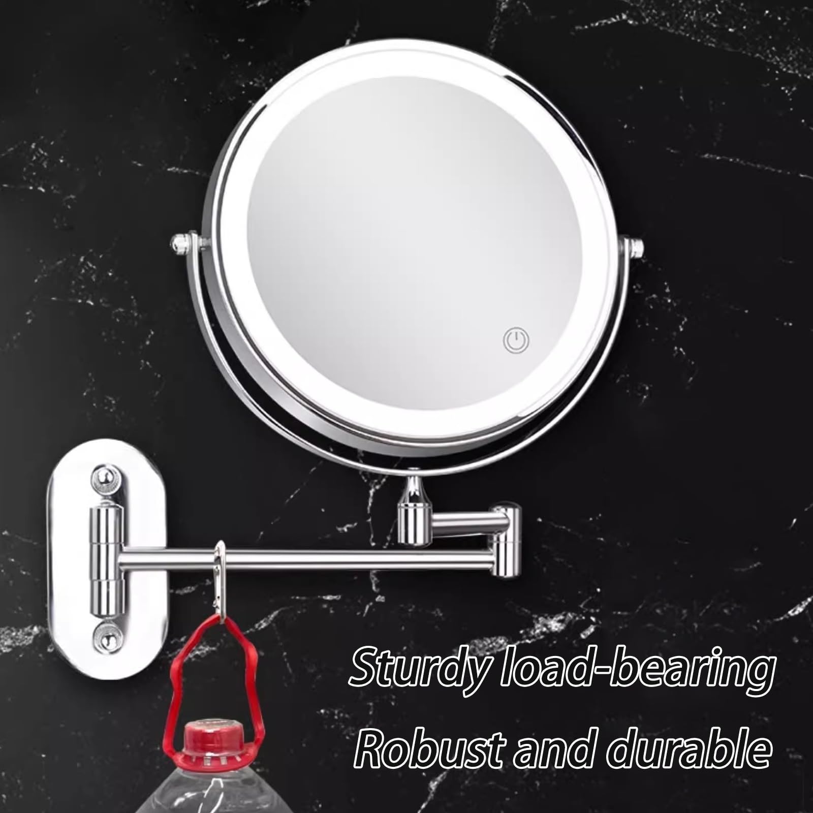 Specchio Da Trucco Illuminato Da Parete Ricaricabile, Doppio Lato Da Specchio Bagno Con Iingrandimento 1x / 3x, Illuminazione A 3 Colori, Regolazione Touch Screen, Braccio Esteso(Noir)