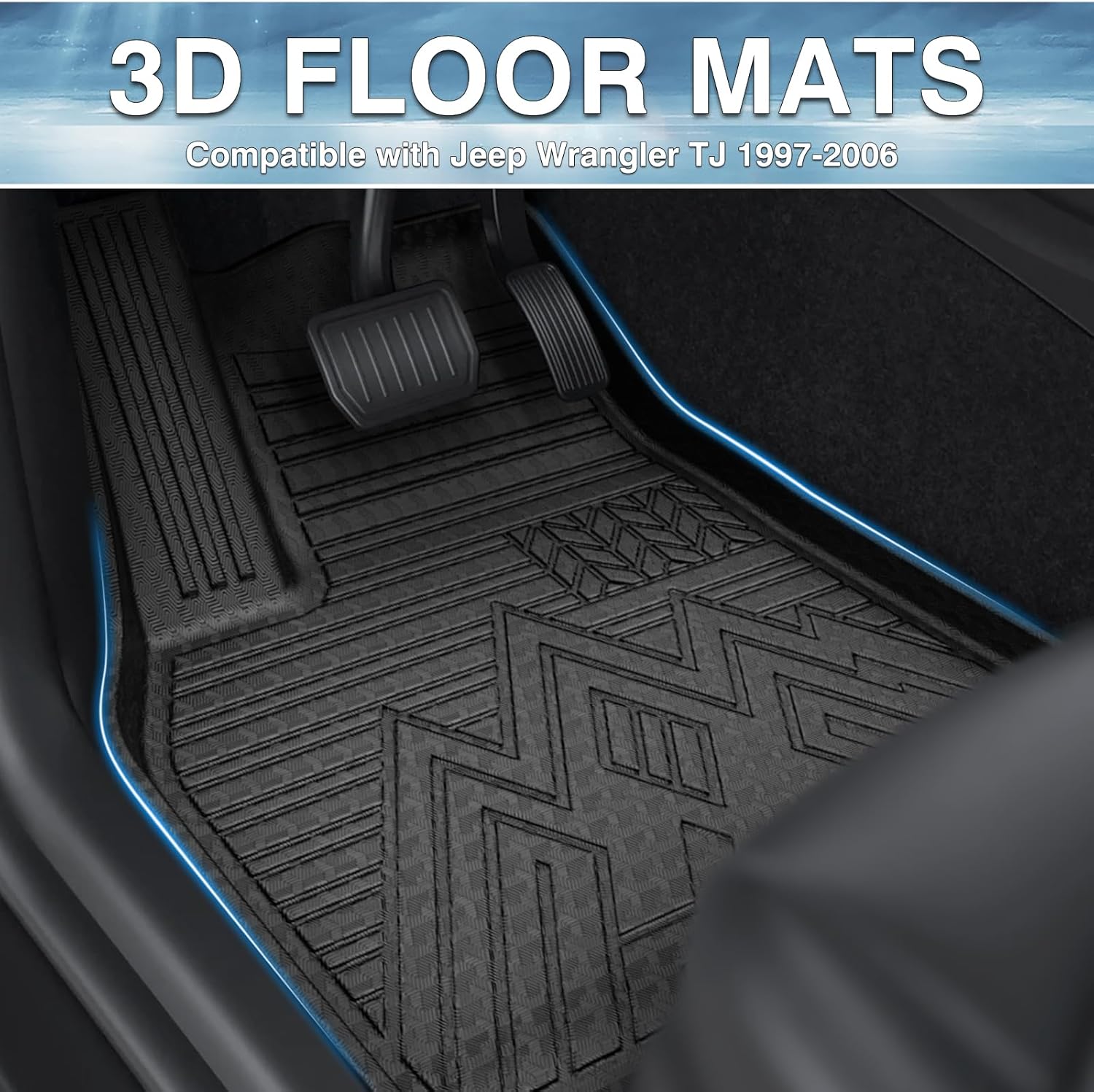 mixsuper custom fit front floor mats for 1997-2006 jeep wrangler tj/lj, all weather floor liners 1st row set black for | jeep wrangler tj/lj 1997-2006 | 1st row