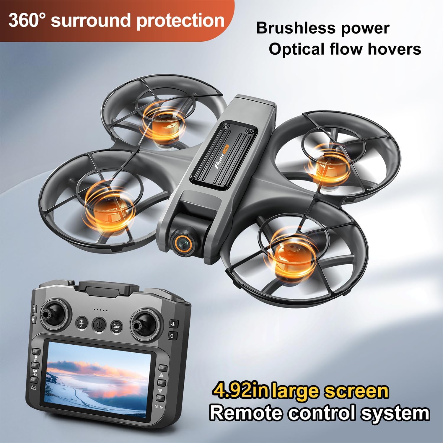 4.92in Large Screen Remote Control Drone, Mini Quadcopter with Dual Cameras, Standard Battery, 360° Flips, Full Anti-Collision Propeller Guard, Brushless Motor, Optical Flow Positioning & Hovering, RC Aircraft for Adults, Beginners image 3
