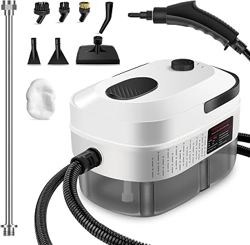 Handheld Steam Cleaner, 2500W Powerful 15sec Heat-up Multipurpose Steamer, 3-Level Temp, 37OZ Pressurized Deep Cleaning Steamer with 10 pcs Accessories for Window, Grease, Car, Home