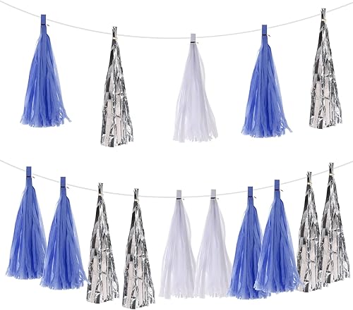 Vista 144 de MECCANIXITY 15Pcs Dark Purple Tassel Garland Banner with Rope Tissue Paper Tassels Party DIY Kits for Anniversary Wedding Birthday Party