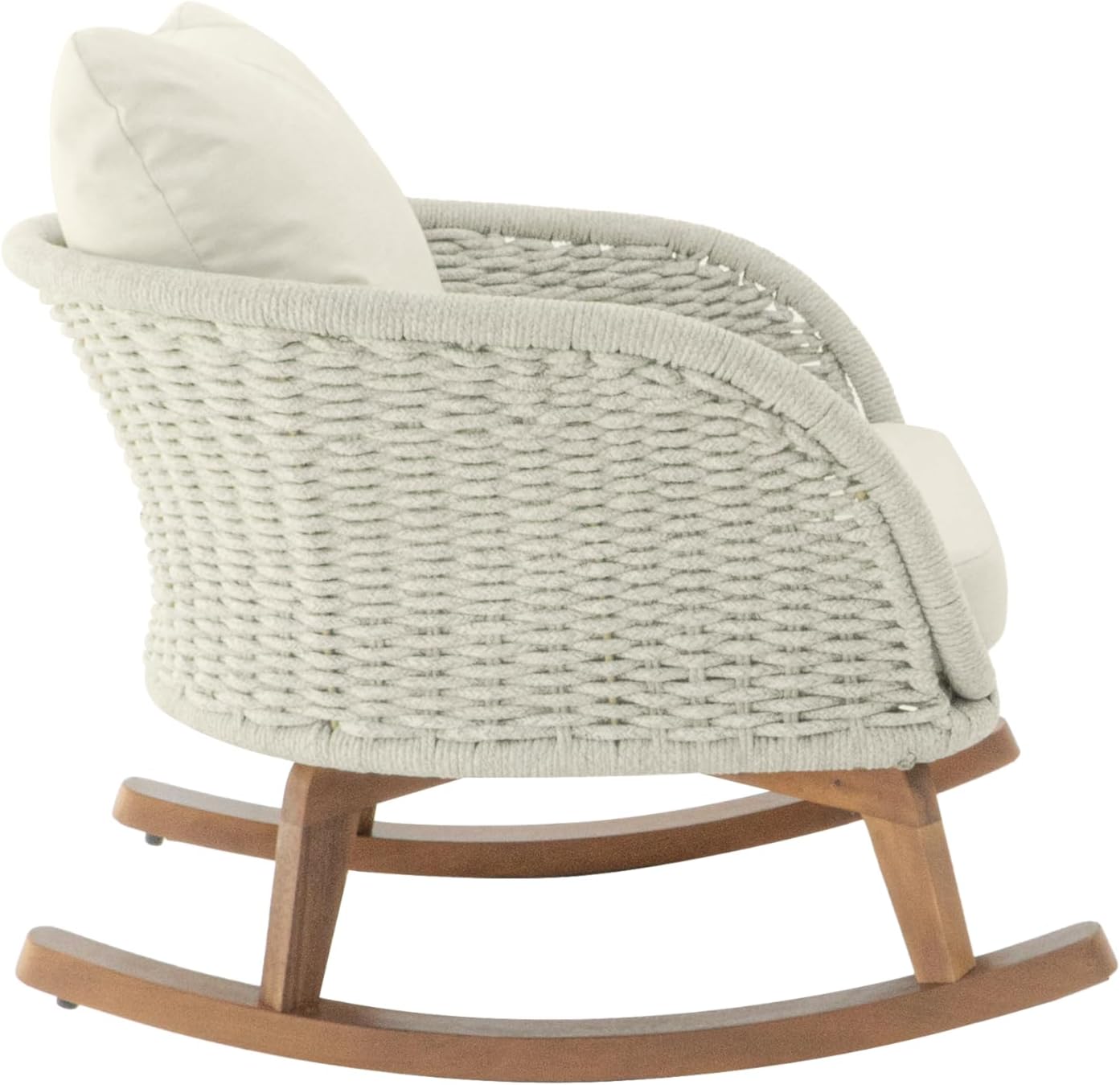 Merax Set of 2 Outdoor Rocking Chairs, Durable Solid Wood Frame + Wicker Backrests + Soft Polyester Cushions, Contemporary Minimalist Chair for Patio Balcony or Living Room, Beige