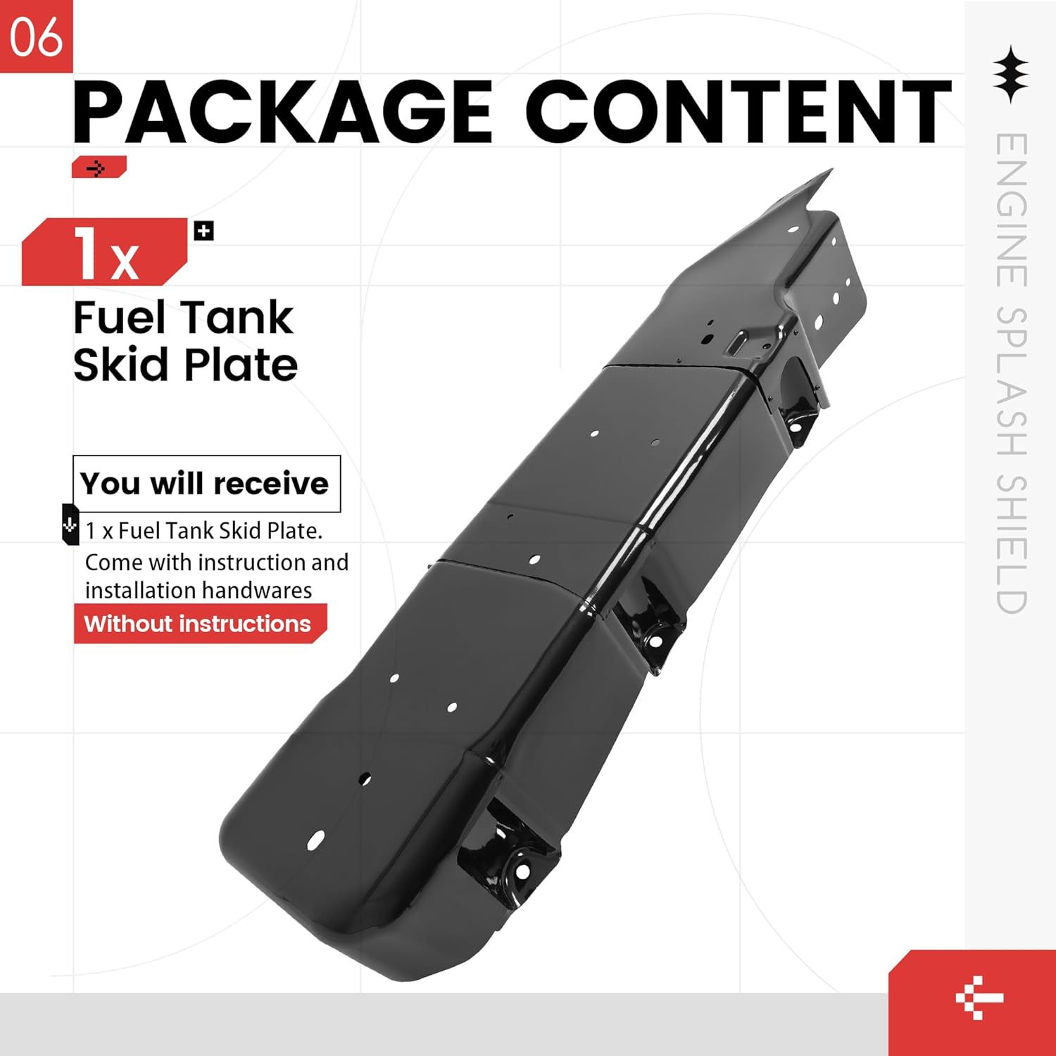 Fuel Tank Skid Plate Guard Compatible with 2007-2018 Jeep Wrangler 4 Door Powder Coated Heavy Duty Steel 52059747AD 52059747AE 52059747AF 52059747AG