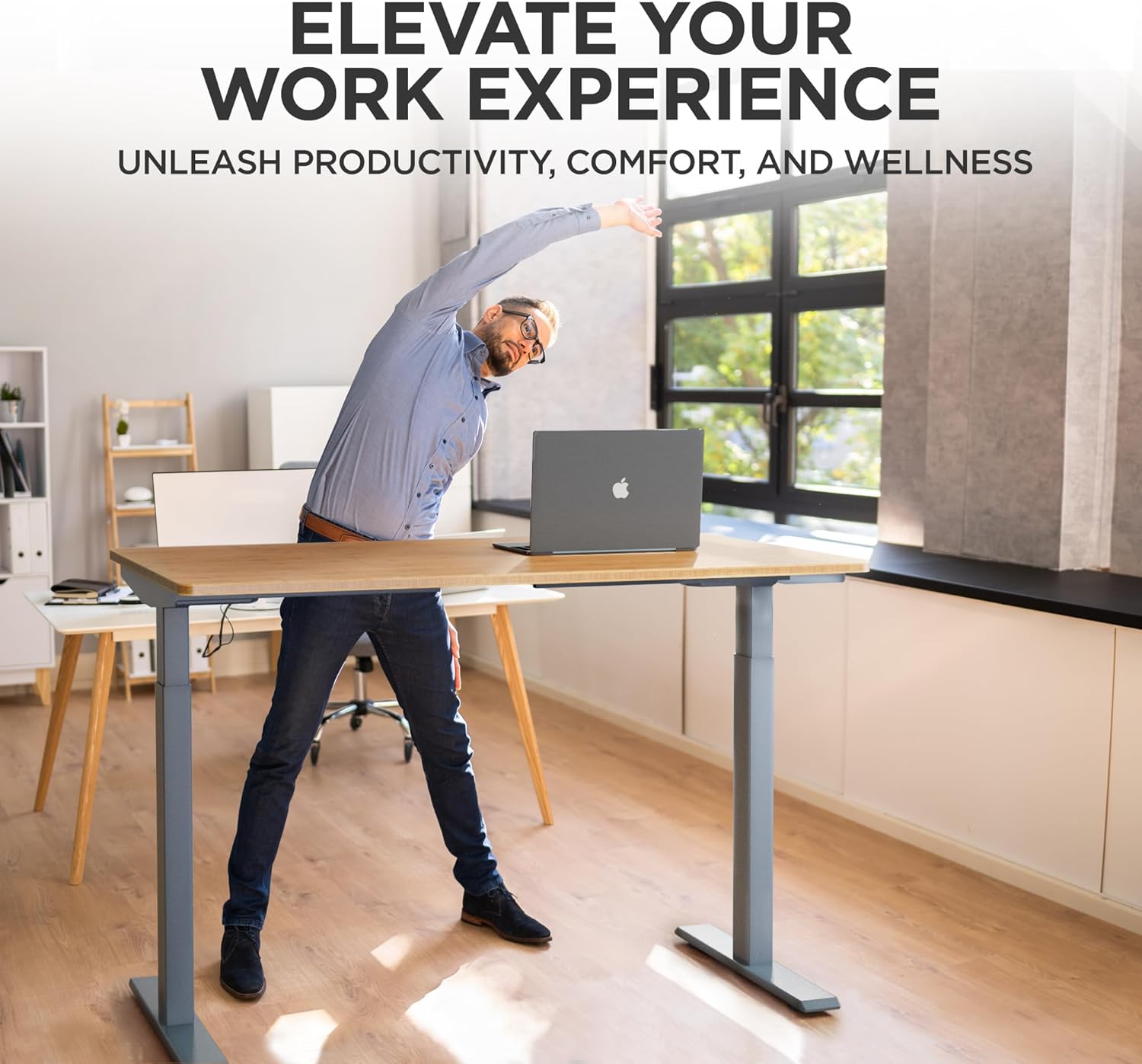 Rise Up Electric Standing Desk Adjustable Height 27-47" Dual Motor One Piece Bamboo Large Standing Desk 48x30, Sit Stand Desk Rising Desk Home Office