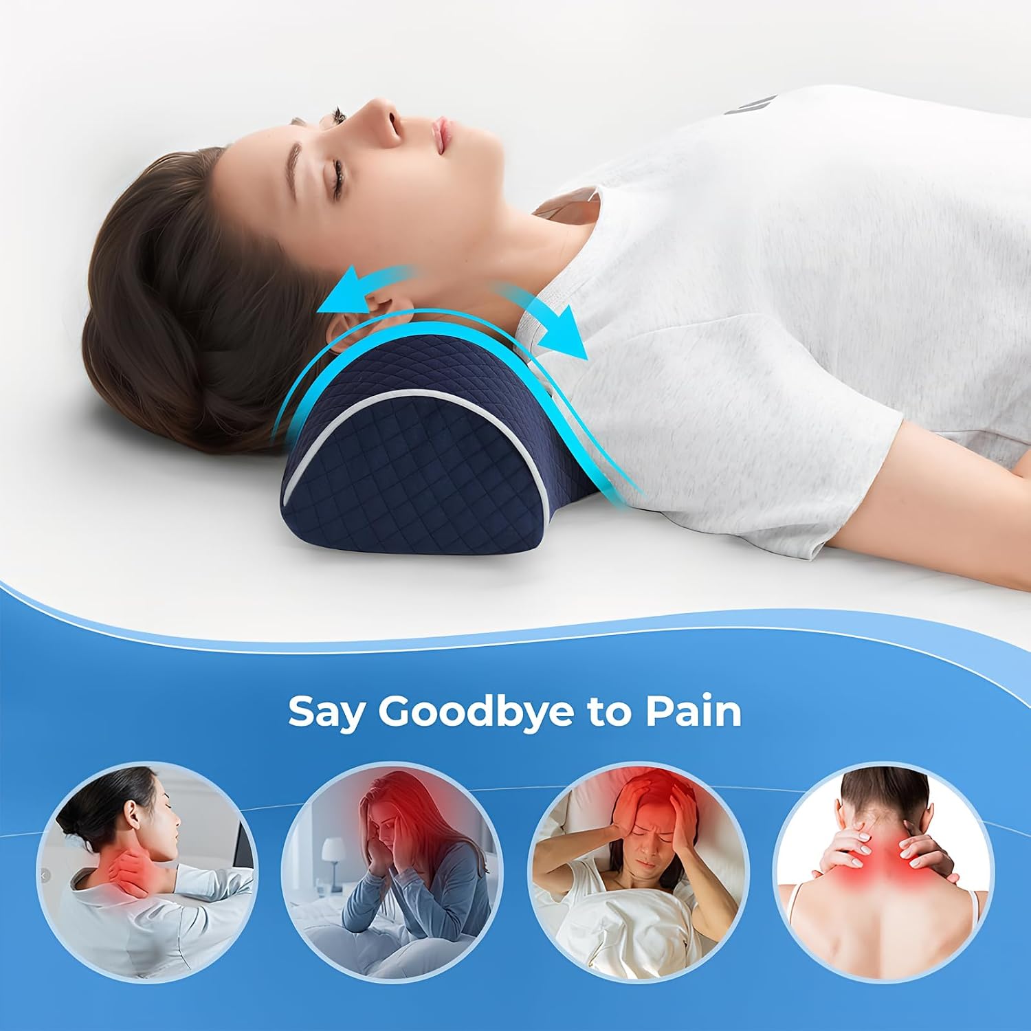Neck Pillows for Sleeping, Cervical Pillow for Neck Pain Relief | Contour Memory Foam Neck Support Pillow with Washable Cover, for Side Back Stomach Sleepers,Deep Blue