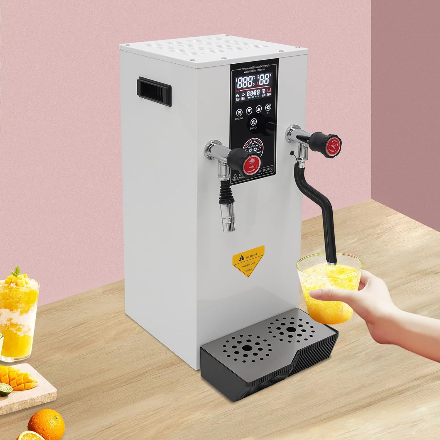 Commercial Milk Frother, 3000W 12L Multi-Purpose Full-Automatic Steam Boiling Water Frothing Machine Steam Milk Frothing Machine with 12H Timing Function for Tea Coffee Dessert Milk (WHITE)