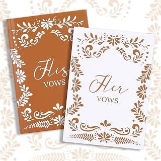 2Pcs Cielito Lindo Vow Books Wedding Vows His and Hers Brown White Mexican Platos De Barro Flower Vow Books for Bride and Groom Wedding Keepsake