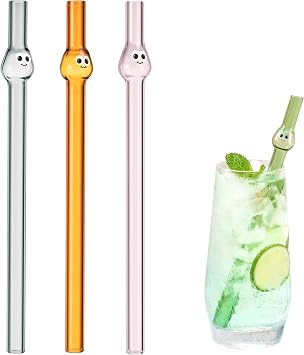Borosilicate Glass Boba Straws Reusable - Jumbo 12mm Wide Glass Straw with Charms for Bubble Tea, Smoothie, Milkshake,Thick Drinks- Eco-Friendly Large Fat Straws 100% BPA free with Clean Brush Set 3