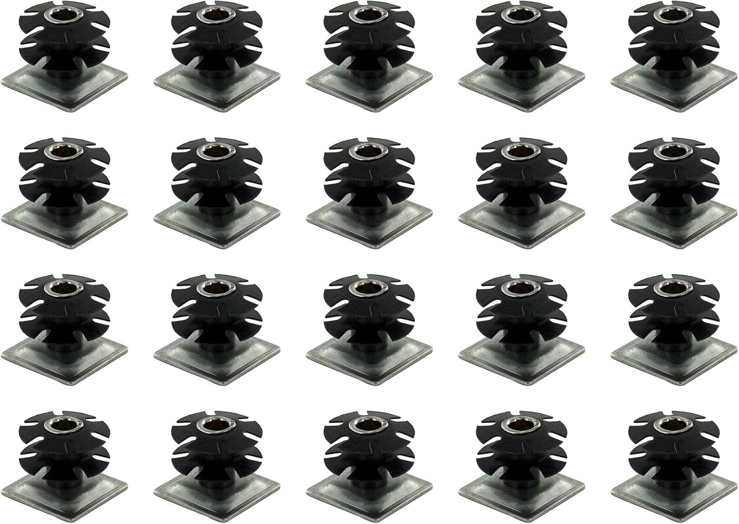 Outwater Industries Double Star Threaded Caster Insert | Heat Treated Steel | Fits 1-1/4 Inch Square 16-18 Gauge Tube | Thread: 5/16-18 | 20 Pack