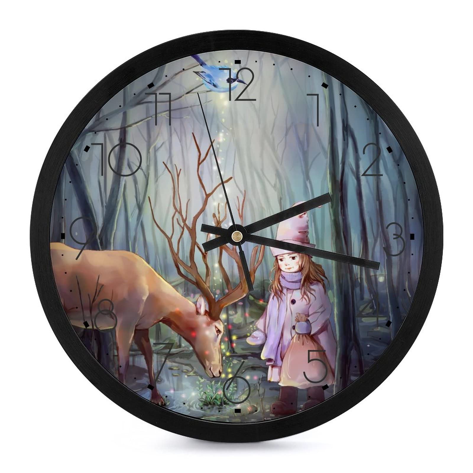 Pendule murale silencieuse contre les bruits de tic-tac horloge moderne cerf 25.4 cm