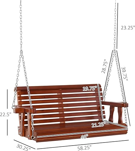 Miniatura 7 de Outsunny Banco colgante de madera de 46 pulgadas para 2 personas, con columpios para porche delantero, con listones para exteriores, con
