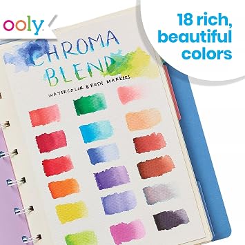 Ooly Chroma Blends Watercolor Brush Markers, Set of 18 | Ages 8+, Ideal for Hand Lettering, Card Making, Water-Based Ink, Great School & Stationery Supplies for Kids & Adults